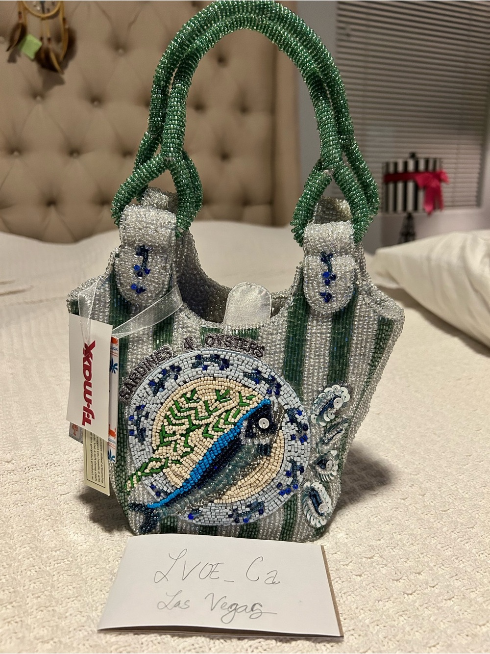 Sardine Green & Silver Beaded Mini Tote Bag